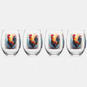 Proud brilliant displayed Rooster Stemless Wine Glass