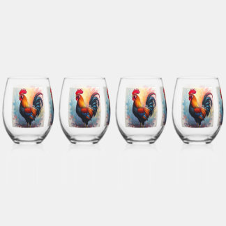 Proud brilliant displayed Rooster Stemless Wine Glass