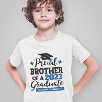 Proud Brother 2022 graduate black blue cap name T-