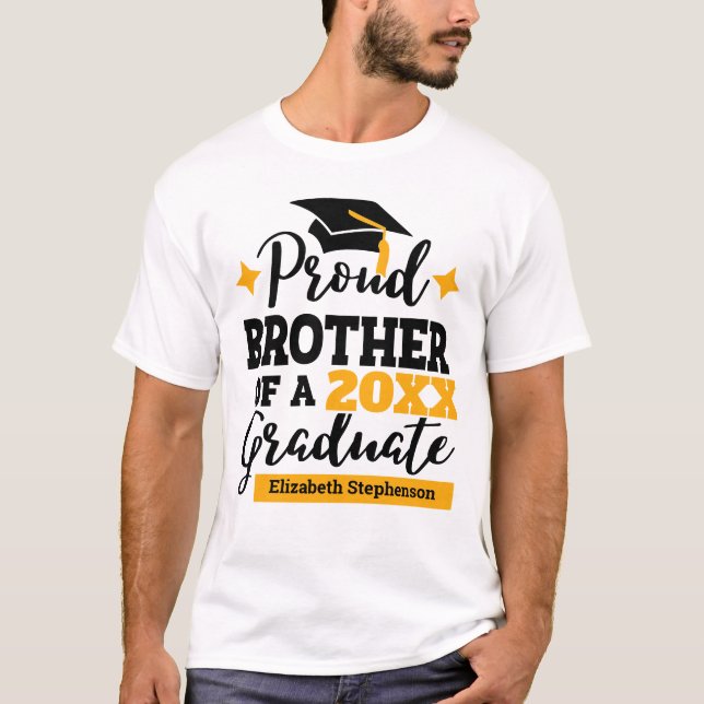 Proud Brother 2022 graduate black gold cap name T-Shirt (Front)