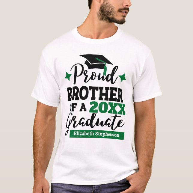 Proud Brother 2022 graduate black green cap name T-Shirt (Front)