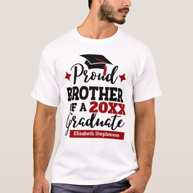 Proud Brother 2022 graduate black red cap name T-Shirt (Front)