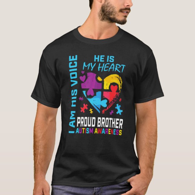 Proud Brother Autism Awareness Puzzle Piece Heart  T-Shirt (Front)