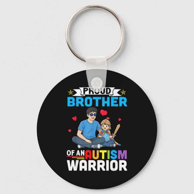 Proud brother autism awareness warrior support for key ring (Front)