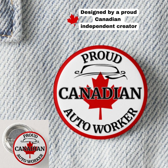"Proud Canadian Auto Worker" Maple Leaf Canada 3 Cm Round Badge (Show your Canadian auto worker pride with this classic maple leaf button. Choice of sizes.)