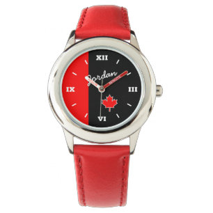 Proud Canadian Maple Leaf on Black and Red Watch
