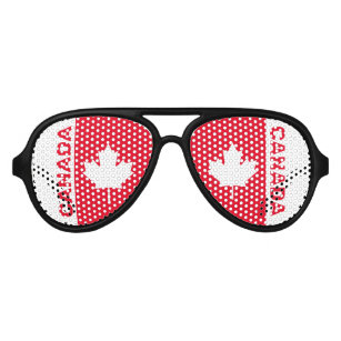 Proud Canadian Maple Leaf on White and Red Aviator Sunglasses