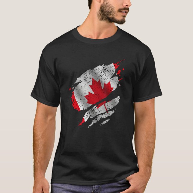 Proud Canadian Root Torn Ripped Canadia Flag T-Shirt (Front)