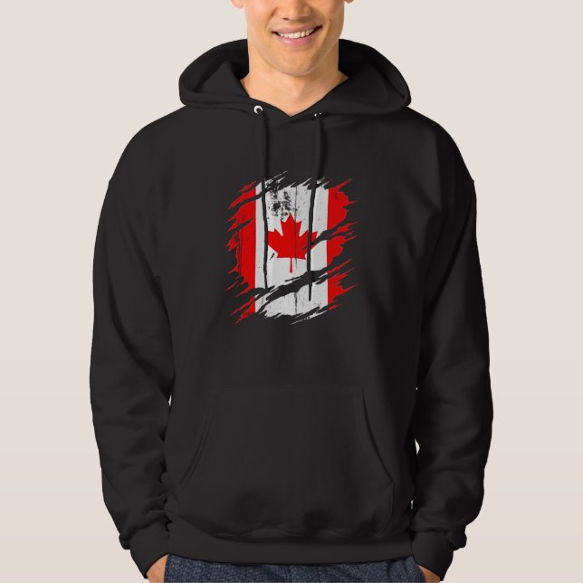 Proud Canadian  Torn Ripped Canada Flag Hoodie (Front)