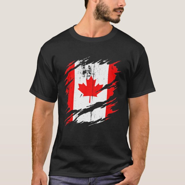 Proud Canadian  Torn Ripped Canada Flag T-Shirt (Front)
