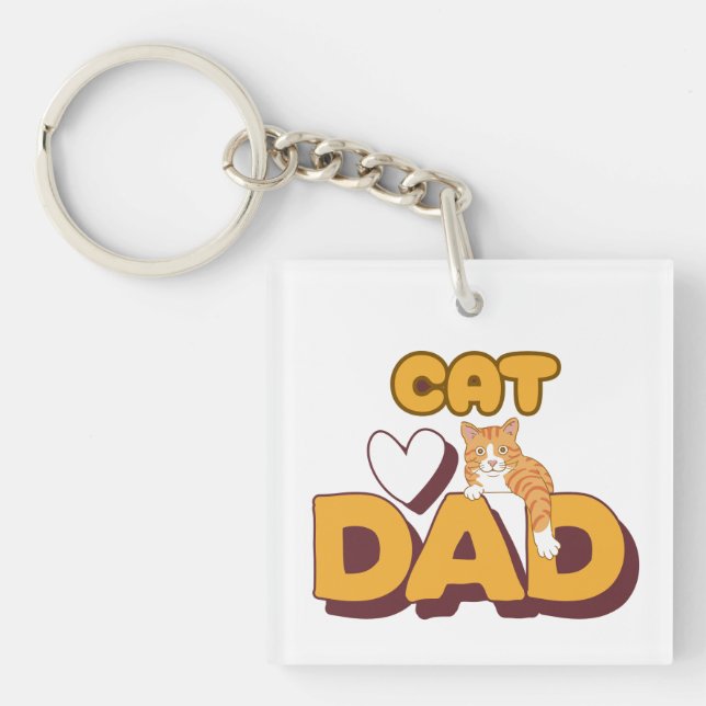 Proud Cat Dad Father's Day Double-Sided  Key Ring (Front)