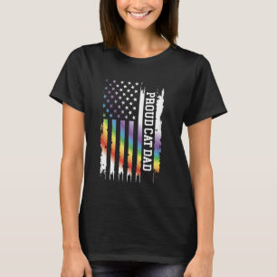 Proud Cat Dad United States Distressed Rainbow w U T-Shirt