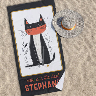 Proud Cat Illustration Personalised Beach Towel
