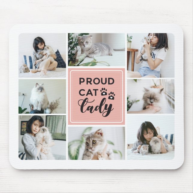 Proud Cat Lady Blush Pink Photo Collage Mouse Mat (Front)