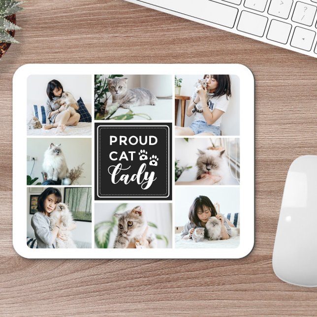 Proud Cat Lady Charcoal Photo Collage Mouse Mat (Creator Uploaded)
