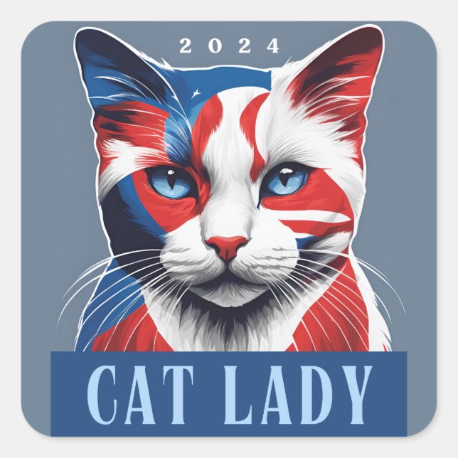 Proud Cat Lady Democrat 2024 US Election Square Sticker (Front)