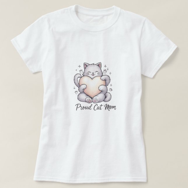 Proud Cat Mum Heart Hug T-Shirt (Design Front)