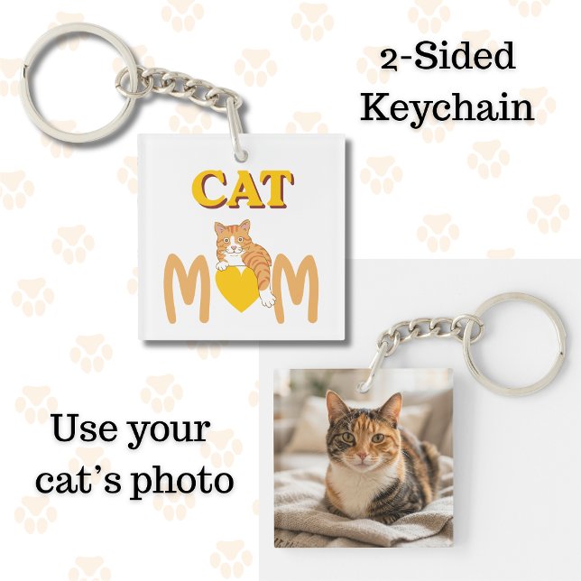 Proud Cat Mum Mother's Day Double-Sided  Key Ring (Cat Mom 2-sided keychain)