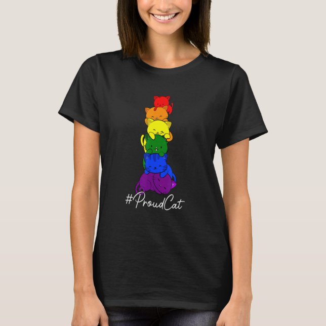 Proud Cat Rainbow Gay Pride Cute LGBT Pet Kitten T-Shirt (Front)