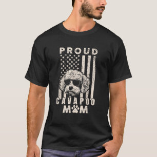Proud Cavapoo Dog Mom American Flag Patriotic Dog  T-Shirt