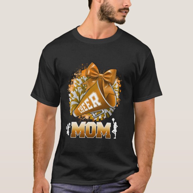 Proud Cheer Mum Gold Pom Pom Megaphone Coquette Bo T-Shirt (Front)