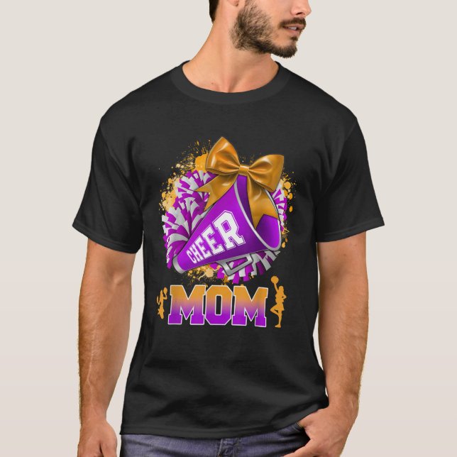 Proud Cheer Mum Purple Gold Pom Pom Megaphone Coqu T-Shirt (Front)