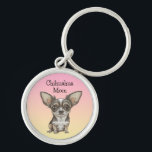 Proud Chihuahua Mum Key Ring<br><div class="desc">Cute Chihuahua dog with big eyes illustration. Quote says,  "Chihuahua Mum" but you can personalise it to say what you want.</div>