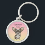 Proud Chihuahua Mum Key Ring<br><div class="desc">Cute Chihuahua dog with big eyes illustration. Quote says,  "Chihuahua Mum" but you can personalise it to say what you want.</div>