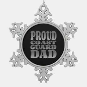 Proud Coast Guard Dad in Silver Snowflake Pewter Christmas Ornament