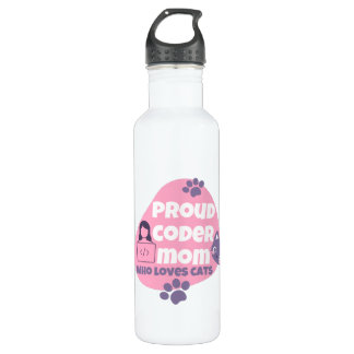 PROUD CODER MOM WHO LOVES CATS - CODER MOM 710 ML WATER BOTTLE