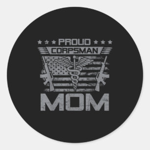 Proud Corpsman Mom Flag Usa Family Matching Classic Round Sticker