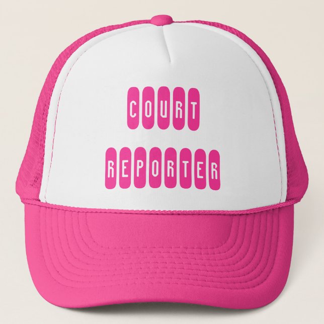 Proud Court Reporter pink white letter hat (Front)