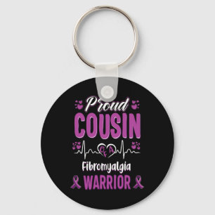 Proud Cousin Fibromyalgia Warrior Awareness Ribbon Key Ring