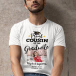 Proud Cousin of the graduate photo name T-Shirt<br><div class="desc">Celebrate your cousin's graduation with this modern t-shirt featuring a "Proud COUSIN of the Graduate" caption in black contemporary fonts decorated with a grad cap with a golden tassel. Easily customize this t-shirt with a picture of the graduate, the graduation year, and the school's name by editing the template fields....</div>