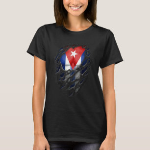 Proud Cuban Roots Heritage Torn Ripped Cuba Flag T-Shirt