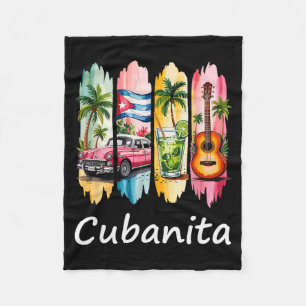 Proud Cubanita Cuban Flag Guitar Mojito Car Design Fleece Blanket