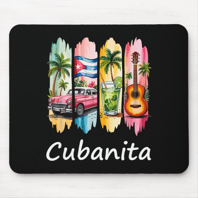 Proud Cubanita Cuban Flag Guitar Mojito Car Design Mouse Mat (Front)