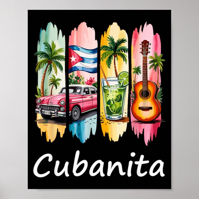 Proud Cubanita Cuban Flag Guitar Mojito Car Design Poster (Front)