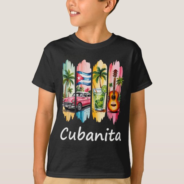 Proud Cubanita Cuban Flag Guitar Mojito Car Design T-Shirt (Front)