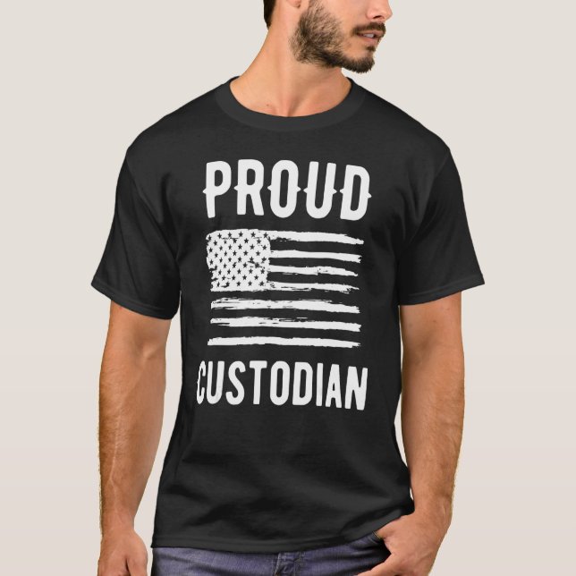 Proud Custodian Profession American Flag T-Shirt (Front)