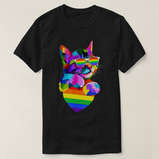 Proud Cute Cat Pride LGBT Transgender Flag Heart G T-Shirt (Design Front)