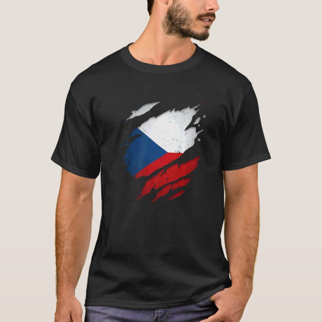 Proud Czech  Torn Ripped Czech Republic Flag T-Shirt (Front)
