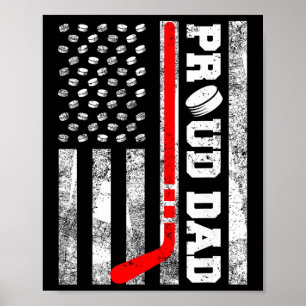Proud Dad American Distressed Flag Funny Hockey Da Poster