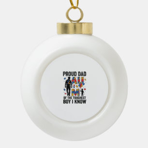 Proud Dad Autism Toughest Boy Vintage Vector Desig Ceramic Ball Christmas Ornament