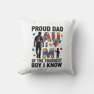 Proud Dad Autism Toughest Boy Vintage Vector Desig Cushion