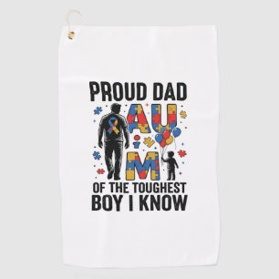 Proud Dad Autism Toughest Boy Vintage Vector Desig Golf Towel