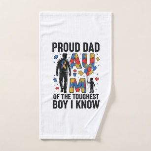 Proud Dad Autism Toughest Boy Vintage Vector Desig Hand Towel