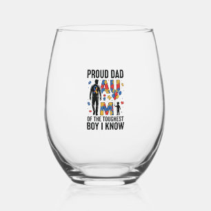 Proud Dad Autism Toughest Boy Vintage Vector Desig Stemless Wine Glass