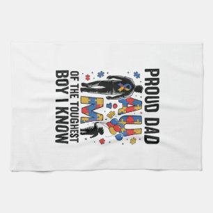 Proud Dad Autism Toughest Boy Vintage Vector Desig Tea Towel