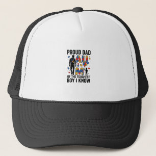 Proud Dad Autism Toughest Boy Vintage Vector Desig Trucker Hat